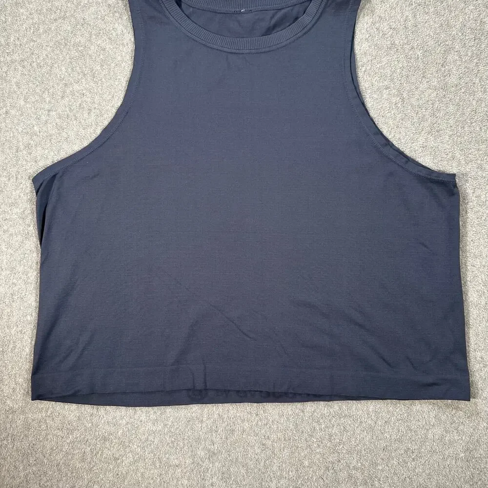 Avocado Seamless Cropped Muscle Tank Blue Women's Large *No Size Tag* Gym Active - Picture 3 of 8
